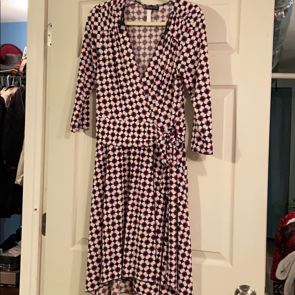 Pattern 3/4 Sleeve Wrap Dress, Size Large